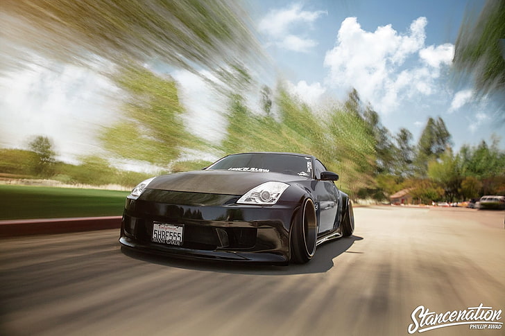 black and gray coupe, Nissan, Nissan 350Z, Stance, Stanceworks, HD wallpaper