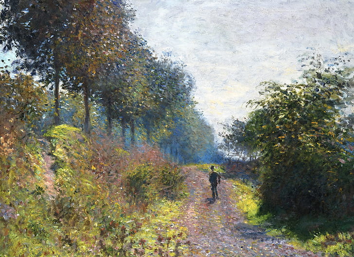 road, landscape, picture, traveler, Claude Monet, The Sheltered Path