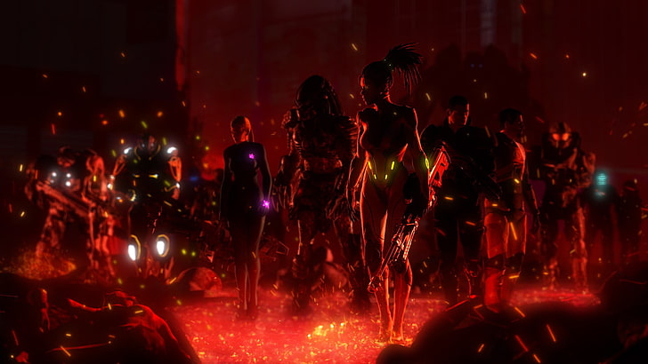 people in dark illustration, video games, Commander Shepard, Predator (movie)
