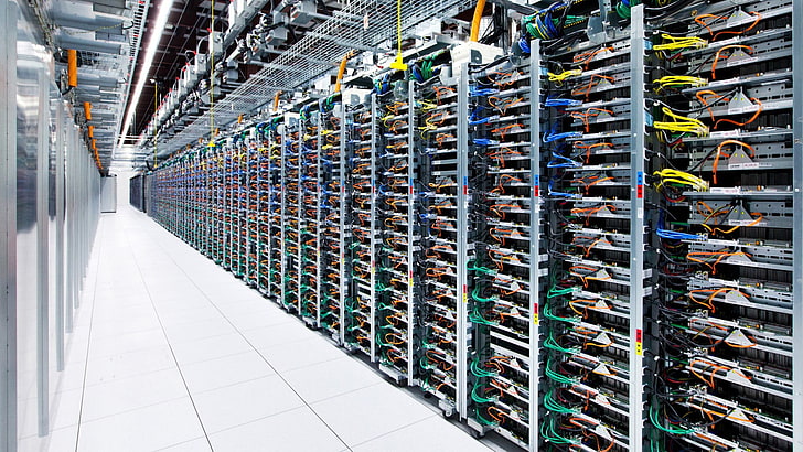 green-and-gray rack lot, Google, data center, network, server, HD wallpaper