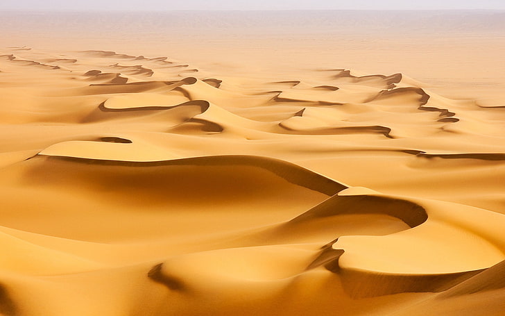 brown desert, sand, mountains, patterns, lines, sand Dune, nature, HD wallpaper