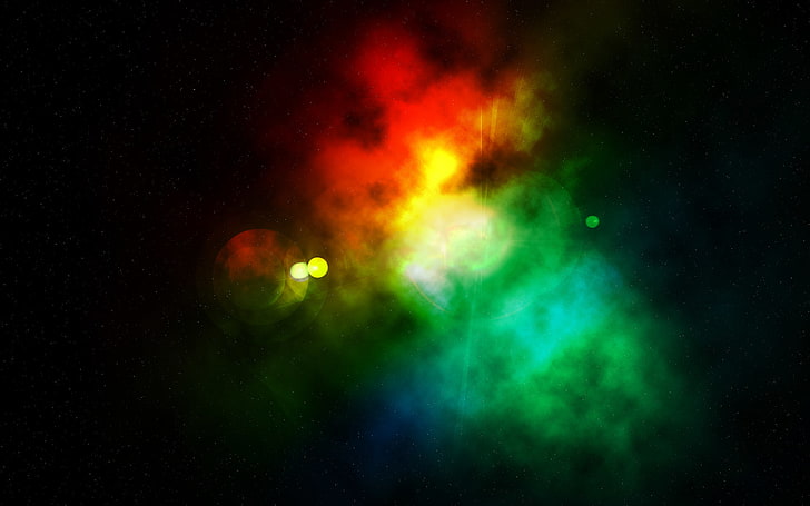 space, red, green, yellow, digital art, space art, night, astronomy, HD wallpaper