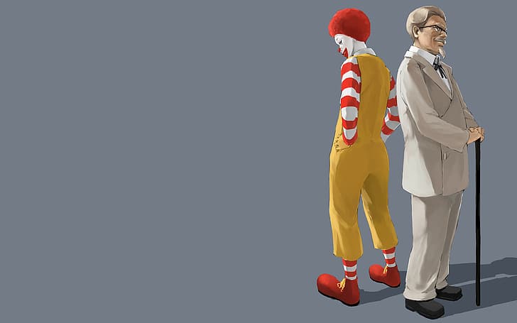 minimalism, clown, grey background, McDonalds, fast food, Ronald McDonald