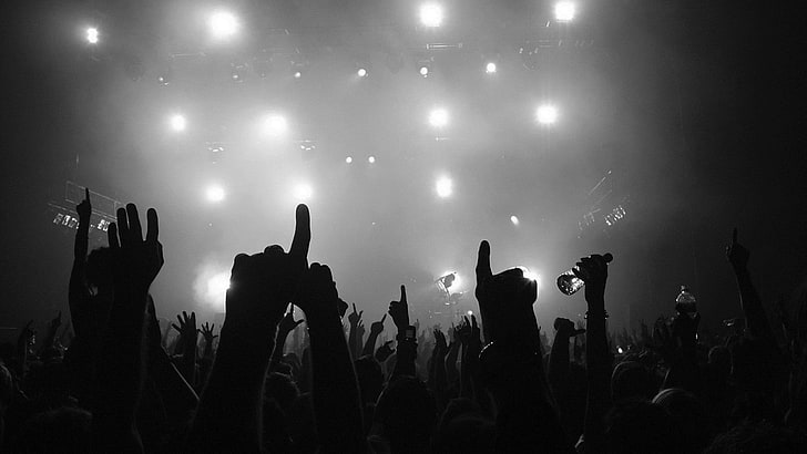 silhouette of hands, podiums, concerts, lights, arms up, crowd, HD wallpaper