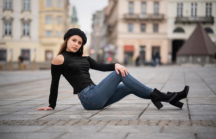 girl, pose, jeans, shoes, takes, Isabelle, Martin Ecker