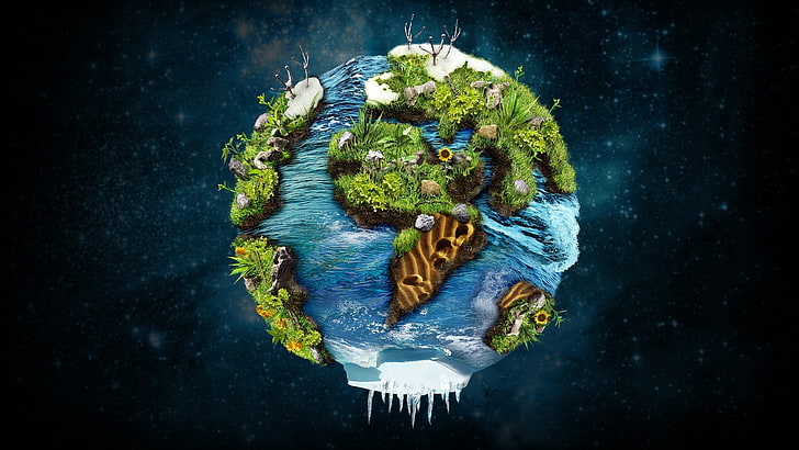 planet earth illustration, 3D artwork of earth wallpaper, fantasy art