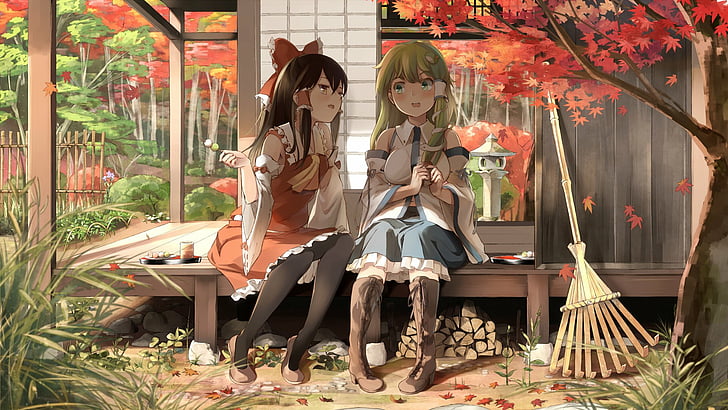 Anime, Touhou, Reimu Hakurei, Sanae Kochiya, HD wallpaper