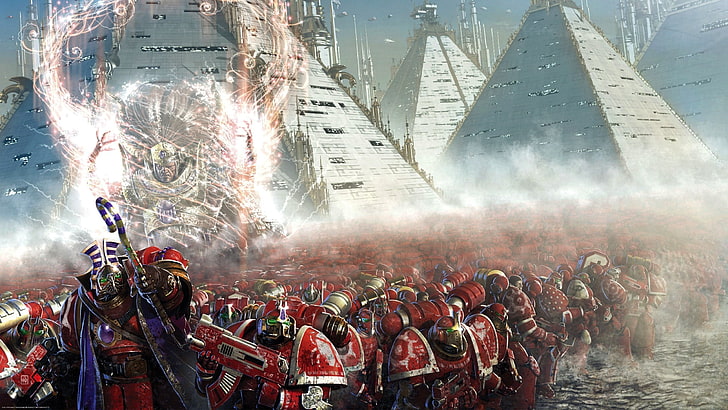 soldiers and pyramid illustration, space marines, Horus Heresy, HD wallpaper