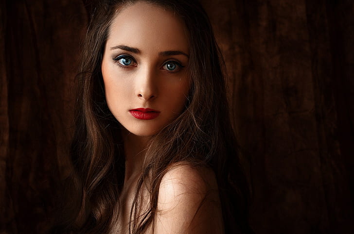 women, face, portrait, simple background, blue eyes