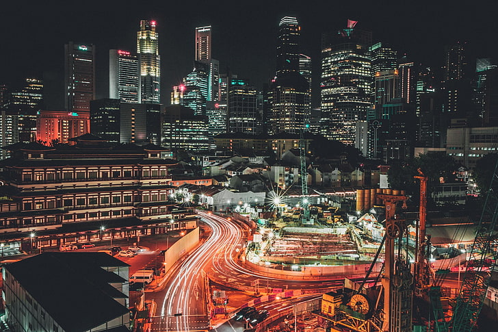 photo of city lights, building, cityscape, night, asia, urban Skyline, HD wallpaper