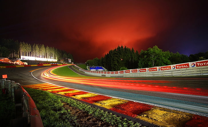 Spa Francorchamps Circuit, timelapse photography of racing cars on race track