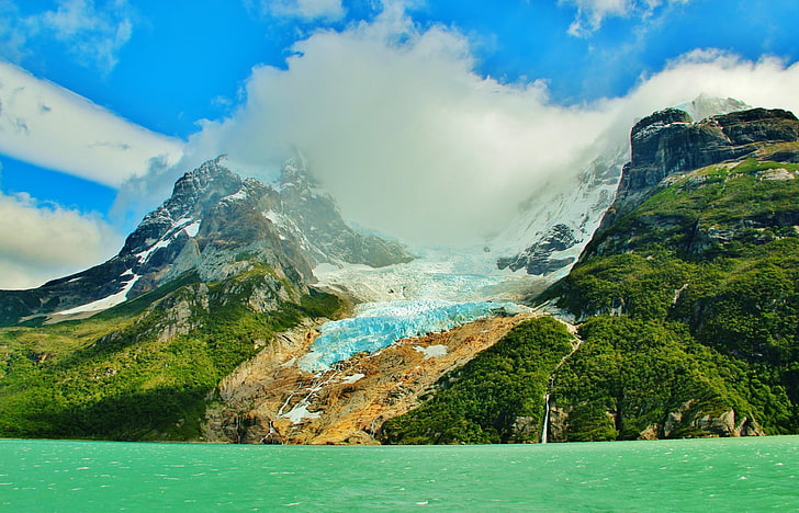 landscape photography of mountains and body of water, lake, glaciers