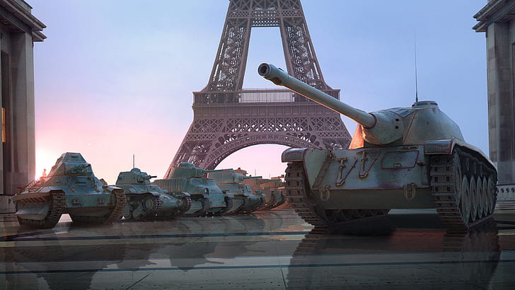 dawn, France, Paris, Eiffel tower, tanks, World of Tanks, WOT HD wallpaper