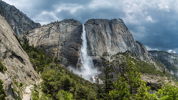 mountain, waterfall, national park, rock, yosemite national park, HD wallpaper