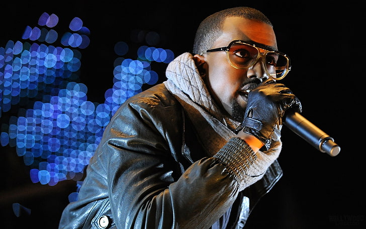Kanye West, microphone, jacket, glasses, gloves, men, musician, HD wallpaper