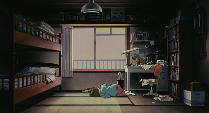 anime, house, anime girls, room, bed, interior, Studio Ghibli