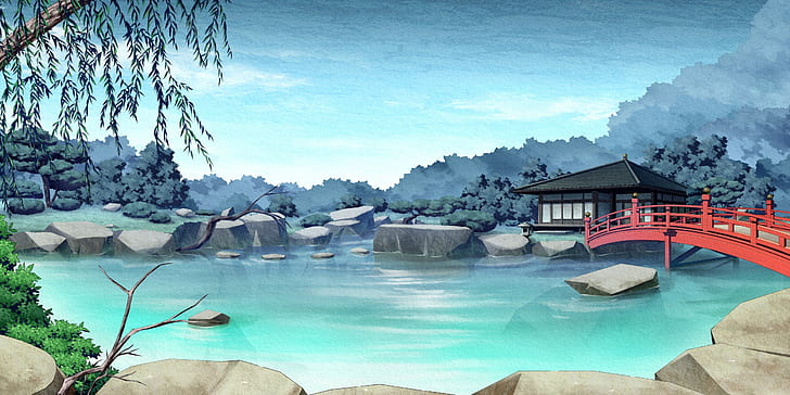 landscape, peaceful, nature, anime, HD wallpaper