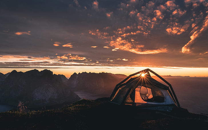 sun rays, camping, photography, mountains, tent, landscape