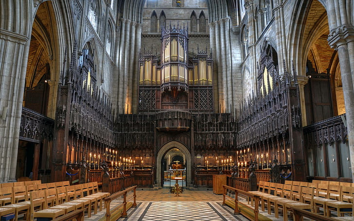 Ripon Cathedral Choir, architectural photo of church interior