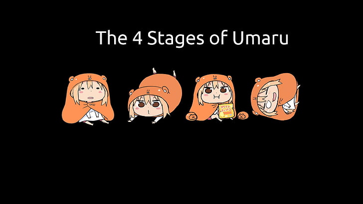 four assorted color of couple watches, Himouto! Umaru-chan, black background, HD wallpaper
