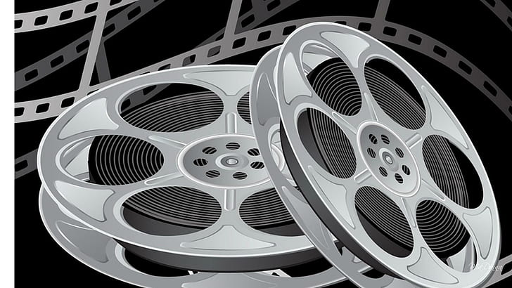 Make A Movie, two film reel graphics, negative, 3d and abstract
