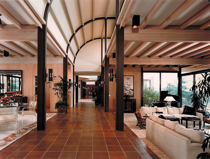 brown ceramic floor tiles, interior design, house, indoors, architecture, HD wallpaper
