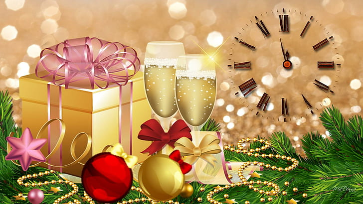 Celebrate In Style, decorations, clock, christmas, new years, HD wallpaper
