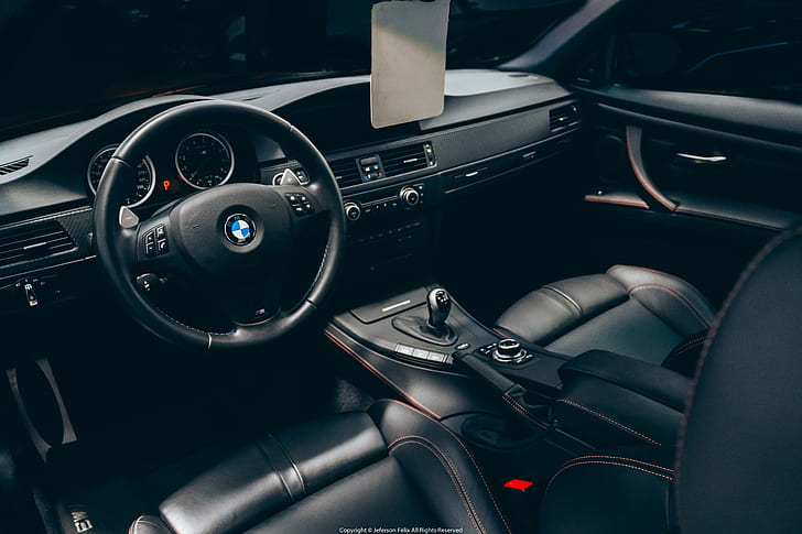BMW E92 M3, car, BMW M3, car interior, HD wallpaper