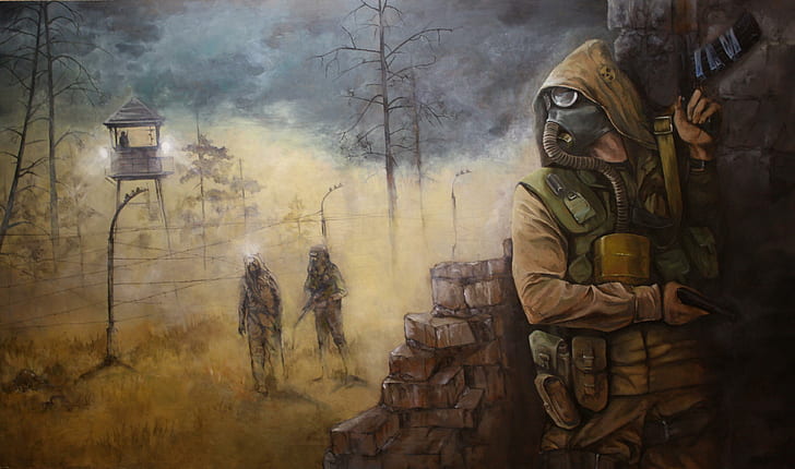 stalker, soldier, game, area, pripyat, ukraine, soldier and fugitive painting, HD wallpaper