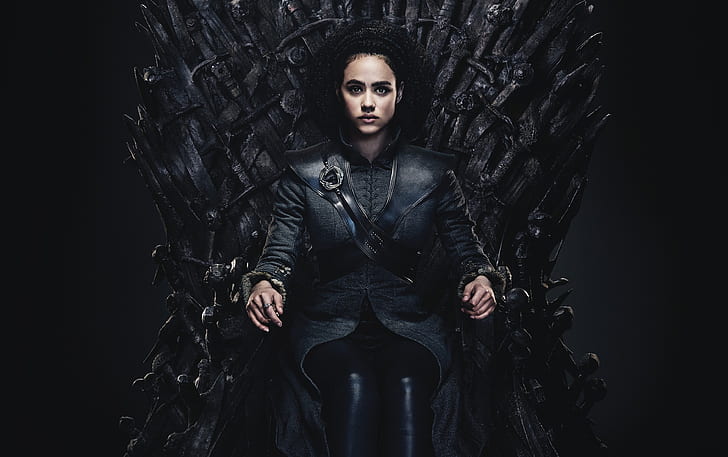 Game of Thrones, iron, sitting, Nathalie Emmanuel, Missandei, HD wallpaper