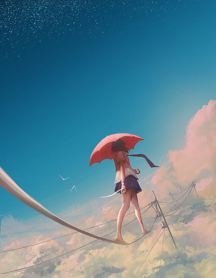 HD wallpaper: anime, anime girls, sky, clouds, umbrella, original ...