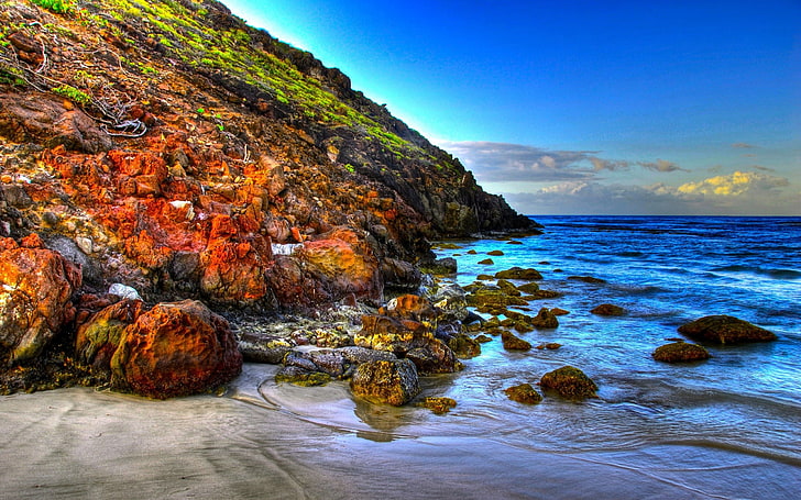 nature, landscape, HDR, coast, sea, water, rock, rock - object