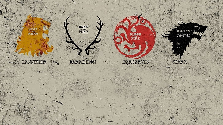 four, dragon, home, Leo, deer, the direwolf, emblems, Game of thrones, HD wallpaper