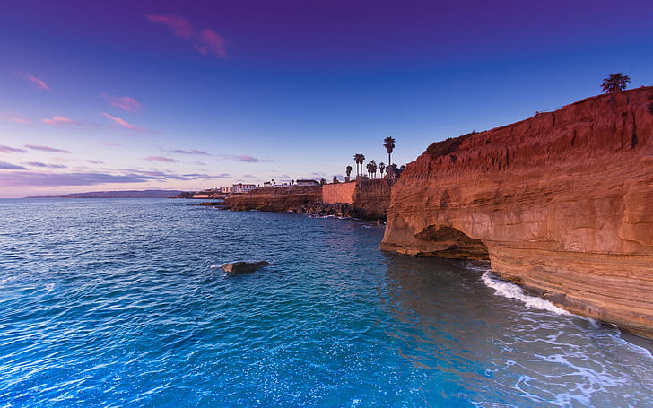 USA, California, San Diego, USA, sunset, cliffs, blue sea, sky, HD wallpaper