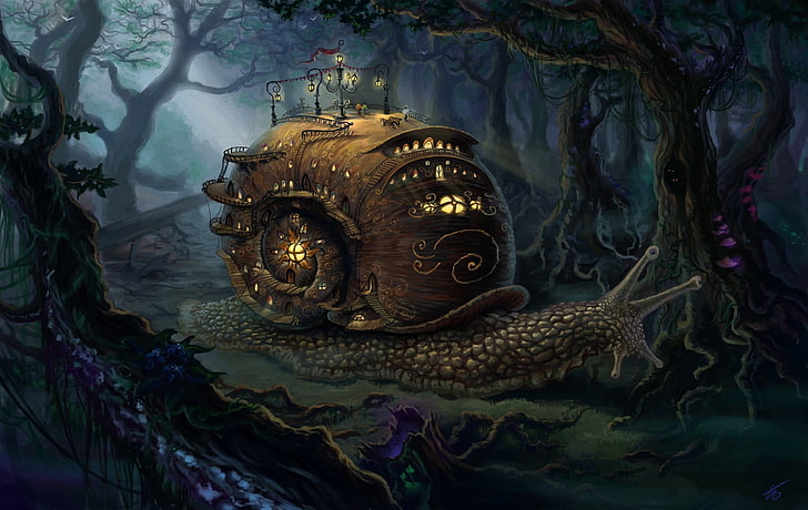 steampunk snail illustration, fantasy art, art and craft, representation
