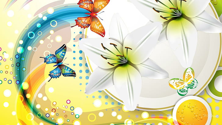 Butterfly Abstraction, papillon, fluers, flowers, rainbow, spring, HD wallpaper