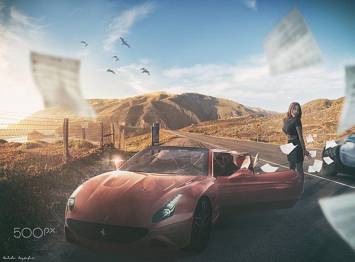red Jaguar sports coupe, 2016 (Year), 500px, Mehdi Mostefaï, HD wallpaper
