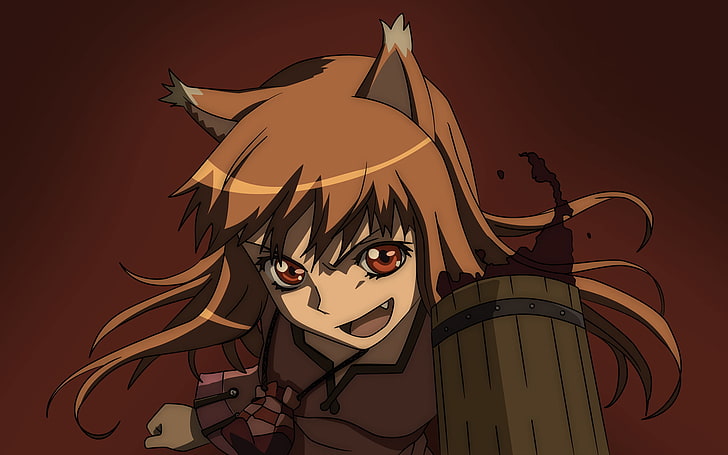Spice and Wolf illustration, Holo, anime, redhead, orange eyes