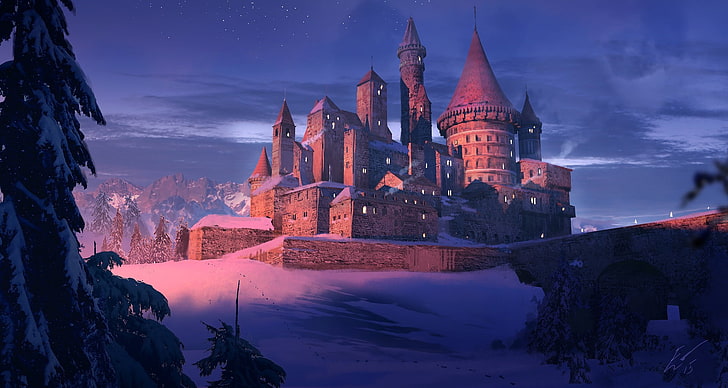 brown castle illustration, artwork, fantasy art, architecture