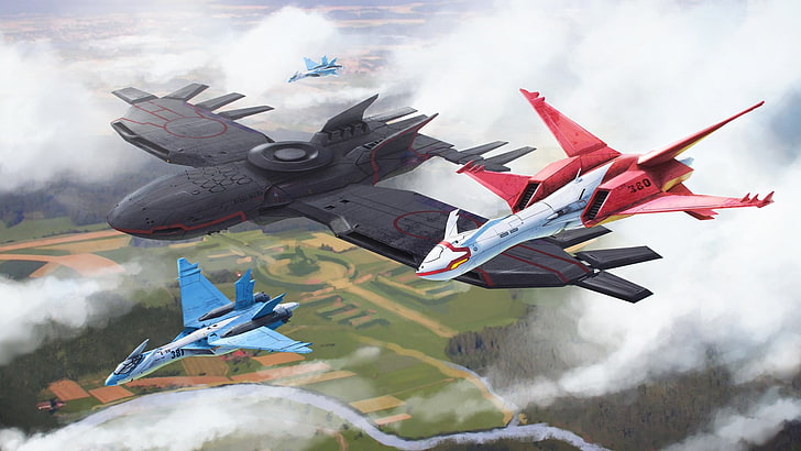 four aircraft illustration, Pokémon, Latios, Latias, jets, Ace Combat