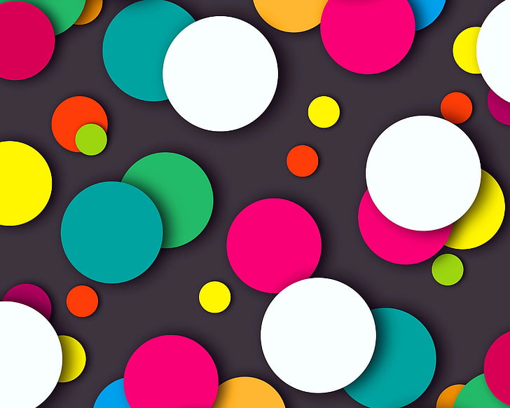 pink, white, and green polka dot wallpaper, circles, abstraction