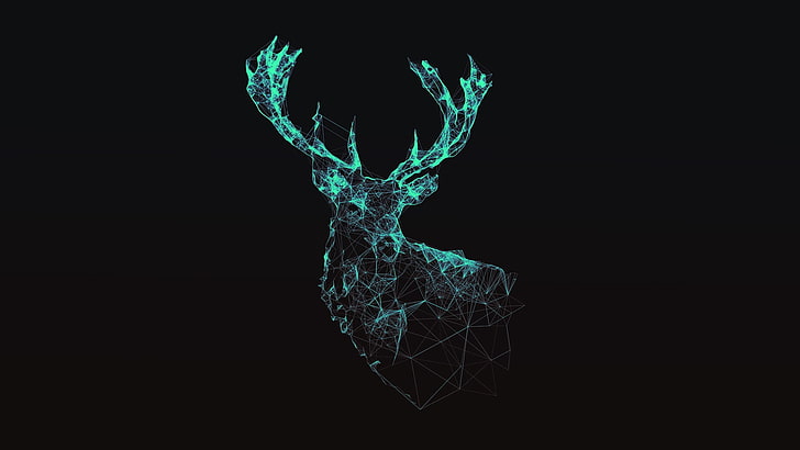 deer hologram lamp, minimalism, digital art, cyan, backgrounds