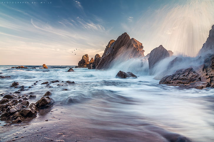 California, Best Beaches in the World, 8k, sunrise, Corona Del Mar, HD wallpaper