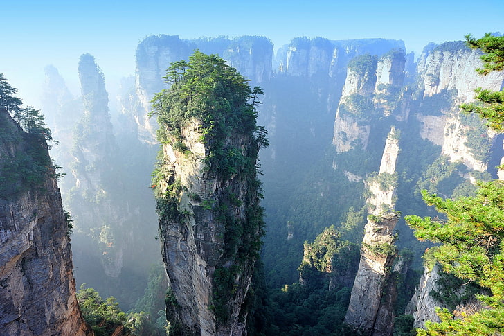 landscape poster, nature, cliff, China, Hunan, plants, zhangjiajie, HD wallpaper
