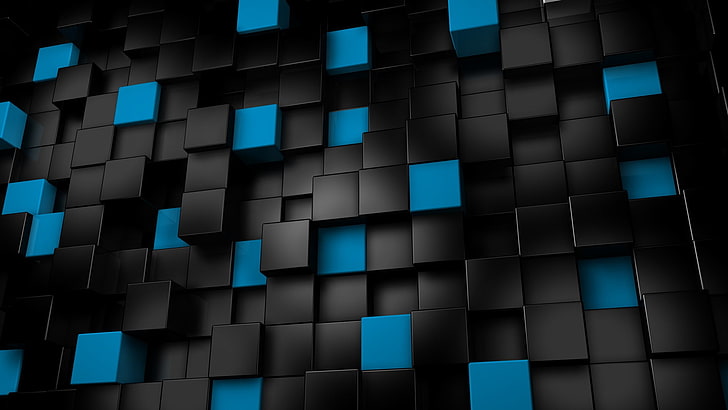 blue and black box wallpaper, cube, 3D, full frame, pattern, backgrounds