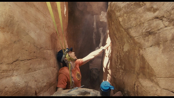 127 Hours movie still, rock climbing, James Franco, rock - object