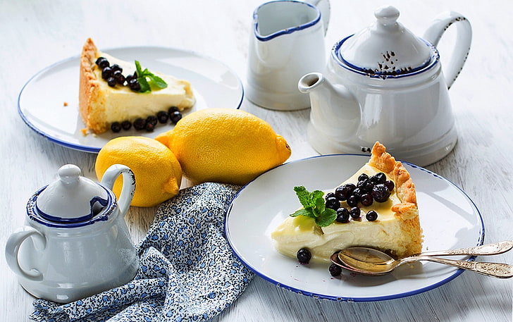 two chees cake pies, lemon, food, dessert, sweet, tart, food and drink, HD wallpaper