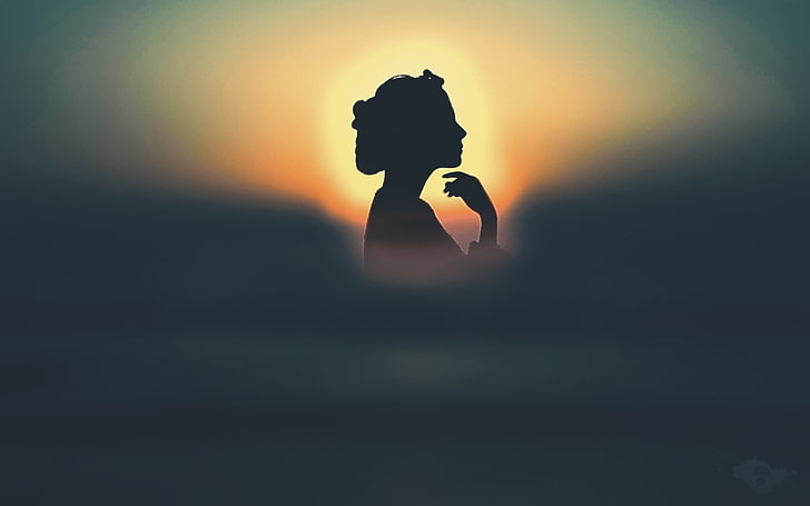 silhouette, women, sunset, one person, real people, nature, HD wallpaper