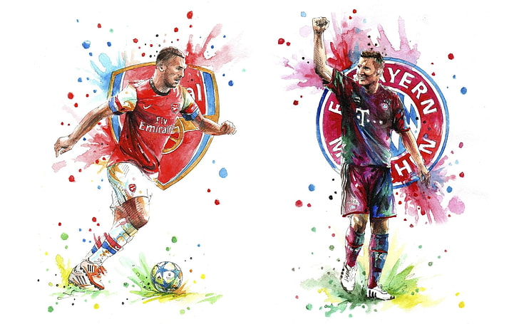 two soccer players illustration, art, Arsenal, Football Club, HD wallpaper