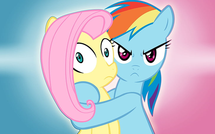 blue My Little Pony illustration, Fluttershy, Rainbow Dash, pink color